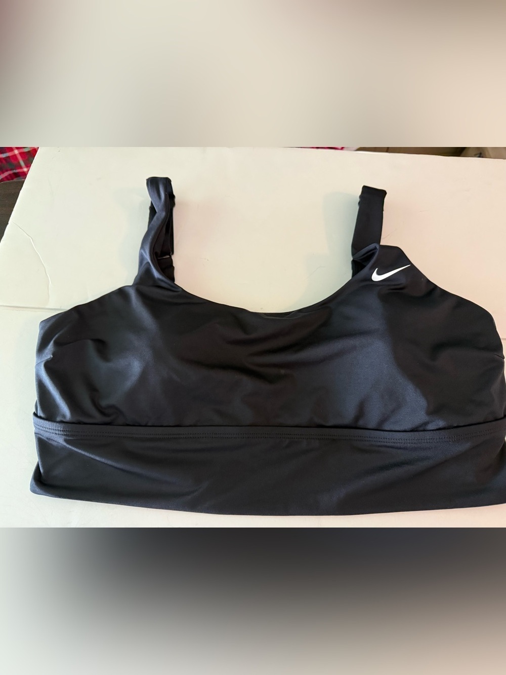 Nike womens  Black Sports Bra with White Swoosh Accent